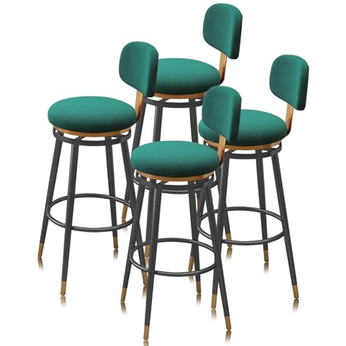 Taburetes de bar con altura de mostrador Juego de 1/2/3/4, taburetes giratorios sin brazos, silla de bar de cocina for mostrador del hogar, isla de comedor, cafetería(Green 65cm,4 PCS Black Frame)