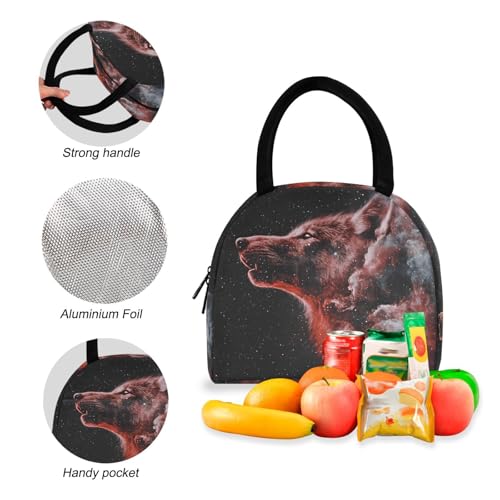 Surreal Wolf Print Backpack Set with Lunch Bag, Large Capacity Travel Backpacks and Lunch Box Insulated for Commute Hiking Picnic4