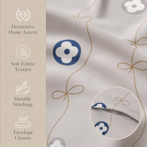 Image of Clasiko 16x16 Cushion Covers - Set of 5 Soft Cotton-Feel Decorative Pillow Covers | Ribbon Blossom, Flap Closure, Perfect for Sofa & Living Room
