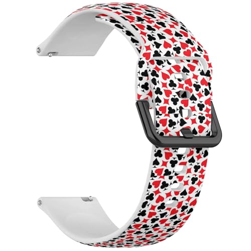 MRAKPLGE 20mm Sports Silicone Watch Band, Set Playing Cards Symbol Pattern, Compatible with Garmin Vivoactive 6, Vivoactive 5/3 / 3 Music, Approach S12 / S40 / S42