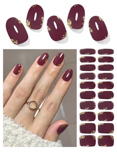 Wahrshei UV Gel Strips | 20 pcs Weinrot Folie Nagelfolie | Nagelfolie Selbstklebend | Gellack Wraps für Nagel