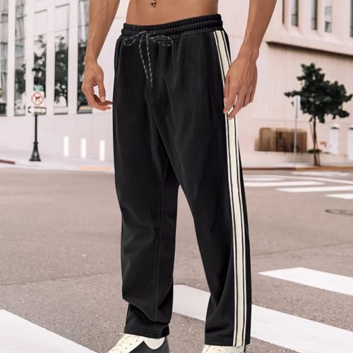 Straight Leg Corduroy Sweatpants for Men Vintage Casual Relaxed Fit Drawstring Elastic Waist Wide Leg Baggy Pants2