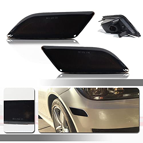 Tonsya Smoked Lens for 2012 2013 2014 Mercedes Benz Pre-LCI W204 LCI C250 C300 C350 C63 AMG Coupe Base Sedan 4-Door OEM Front side marker lamp housings Replacement