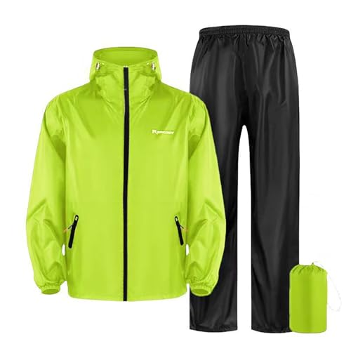 Caxndycing Traje de lluvia para hombre, resistente al agua, para moto, equipo de lluvia ligero con chubasquero reflectante y pantalones de lluvia, resistente al viento, verde, L