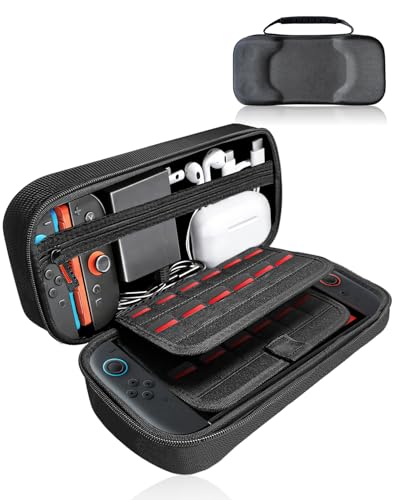 Large Capacity Carrying Case for Nintendo Switch 2 (2025), Tall Design Fits Original Adapter, Protective Portable Hard Shell Pouch Travel Bag w/Storage Pocket for Up to 24 Game Cards, Accessories