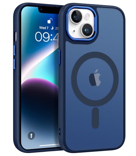 BENTOBEN Coque Magnétique pour iPhone 14 Plus Compatible avec MagSafe Etui de Protection Antichoc Bumper,Cadre en TPU Dos Mat Translucide Anti Rayures Housse Coque iPhone 14 Plus 6.7' -Bleu