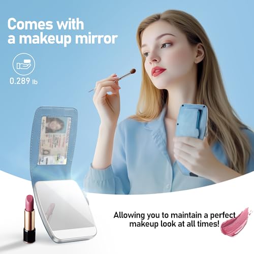 Wallet Women RFID Blocking Wallet with ID Windows, Pop-up Case, Cash Slot, Credit Card Minimalist Wallet with Mirror and Coin Pocket (Dreamy blue)2