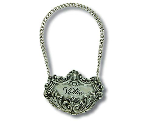 Vagabond House Medici Pewter VODKA Decanter Tag/Liquor Bottle Label - Handcrafted Quality Detail Engraved 2.5 inch Wide