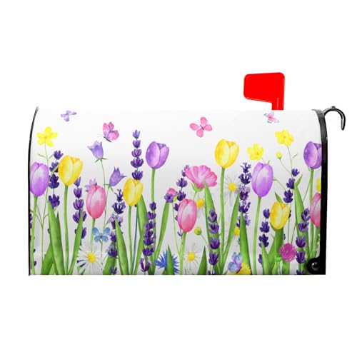 Image of Spring Summer Flowers Mailbox Cover Magnetic Oversize 25x21 Inch Spring Summer Flowers Mailbox Wraps Welcome Seasonal Post Letter Box Decor for Home Garden Yard