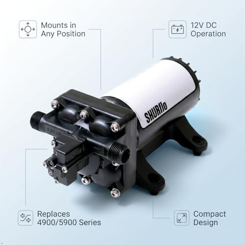 Image of SHURFLO 4048-153-E75 High Flow RV Fresh Water Pump, 12V Demand Diaphragm Pump, 4.0 GPM, 55 PSI, Self Priming, Run Dry Capability, Thermal Protection, Includes Strainer and Hose Fittings
