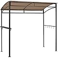 Giantex 7x4.4ft Grill Gazebo, Patio Outdoor Backyard BBQ Canopy Shelter, Soft Top, Heavy-Duty Steel Construction, Storage Shelf, Hanging Hooks, Bear Opening Setting, Anchor Kit (Brown)