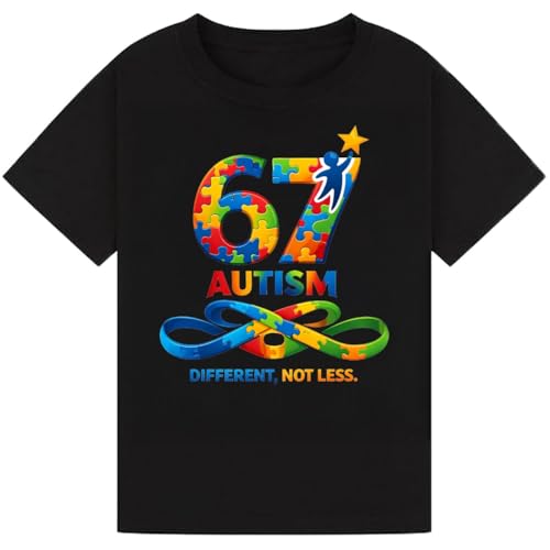 STREETWISE CLOTHING QUALITY CASUAL WEAR 67 Six Seven Meme Autism Awareness Funny Kids T-Shirt Boys Girls Graphic Tee School Event Day 2026 T Shirt Black 7-8Y