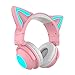 Jiakalamo Auriculares para videojuegos con orejas de gato, con luz LED, inalámbricos, Bluetooth 5.0, auriculares para gaming, color rosa, 1 unidad