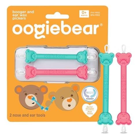 oogiebear: Baby Nose Cleaner & Ear Wax Removal Tool - Safe Booger & Earwax Removal for Newborns, Infants, Toddlers - Dual-Ended - Essential Baby Stuff, Diaper Bag, Raspberry & Seafoam with case Cover
