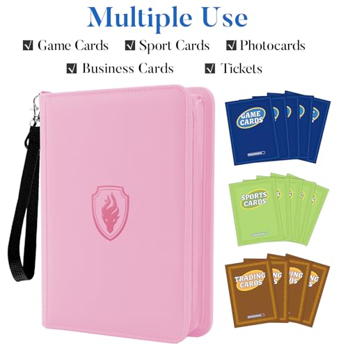 Image of Fabmaker Premium 4 Pocket Zip Card Binder, Trading Card Binder for 320 Cards, Portable PU Card Collection Binder, Collector Card Album Folder for Game & Sports Cards (Pink)