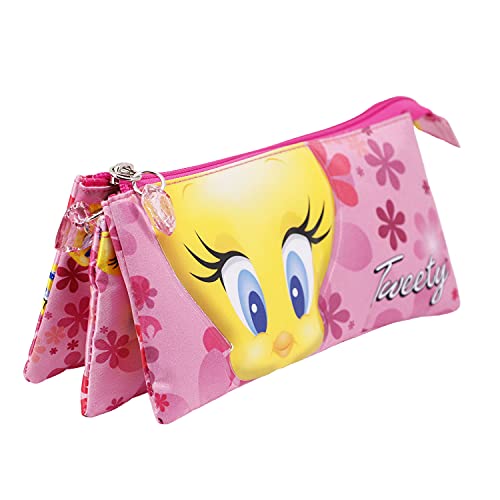 karactermania Tweety Pink Flowers-Triple Pencil Case, Pink - Image 4