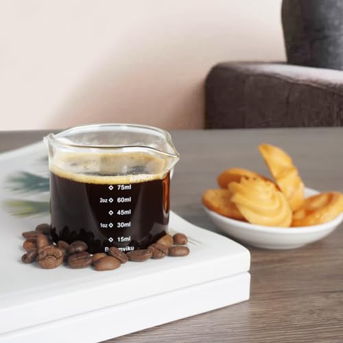 BCnmviku 75ml Espresso Measuring Cup,V-Shaped Pouring Spout Shot Glasses,Milk Jug with Handle for Barista,Coffee,Cappuccino,Latte,Liquid(1 Pack) - Image 4