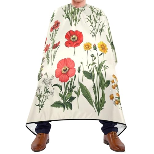 Kigai Hair Cutting Cape for Men & Women Wildflowers Poppy Waterproof Barber Cape Professional Hairdressing Salon Styling Cape with Adjustable Closure Snap