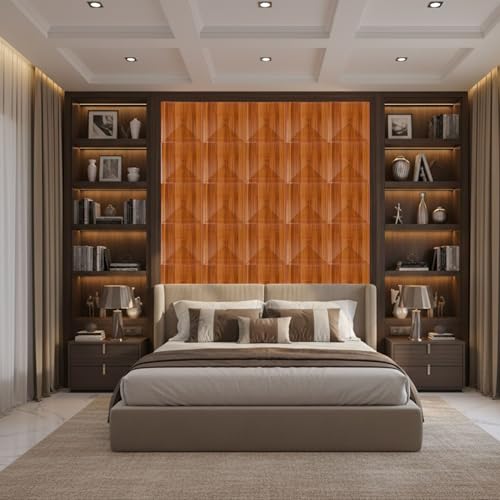 Image of Kayra Decor 3D PVC Wall Panels for Bedroom & Living Room | Line Design |Darkwood Color | 19.7 x 19.7 Inch | Pack of 40 | 107.60 Sq Ft