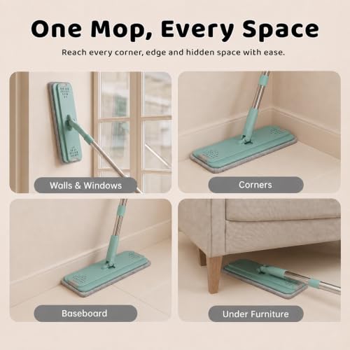 Image of UPC 360 Rotating Microfiber Floor Mop, Flat Mop Wet & Dry for Home Cleaning, Hands-Free Squeeze & Wash Mop, Self-Wringing Floor Cleaning Mop for Kitchen, Bathroom & Tiles