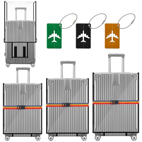 Sibosen 3 Stück Kofferschutzhülle Transparent Kofferhülle Kofferschutzhülle Reisekoffer-Schutzhülle 20+24+28 Zoll PVC Koffer Abdeckungen Wasserdicht Staubdicht Schwarze Grenze