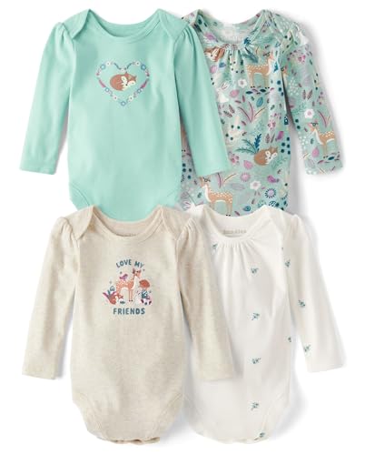 The Children's Place,Unisex Baby,and Newborn Everyday Long Sleeve Bodysuits,Wintermint 4-Pack,Preemie