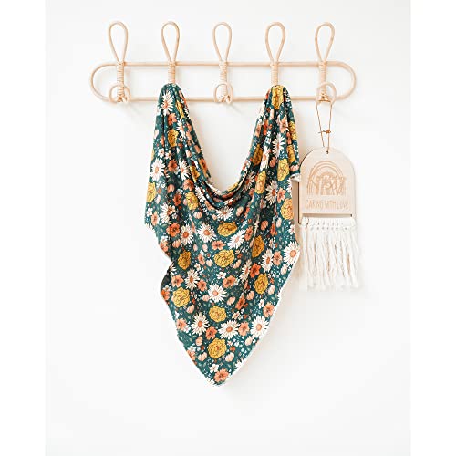 Konssy Baby Girl Newborn Receiving Blanket With Headband Set Baby Swaddle Floral Motif Nursery Swaddle Wrap (Green) #TOP4