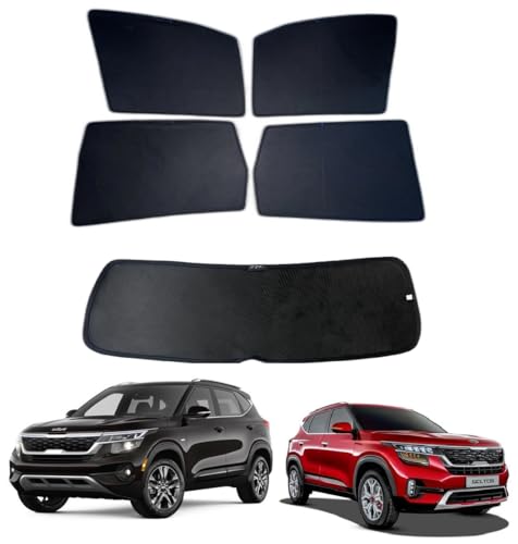 Image of Premium Car Sunshade Fix Type Non-Magnetic Curtain with Rear Dicky Curtain Set of 5pc for Seltos