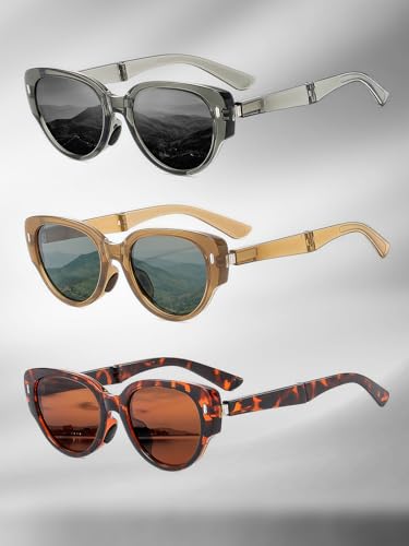 Polarized Sunglasses for Women and Men Cat Eye Folding Driving Sunglasses Retro Foldable Portable Travel Sun Glasses 3Packs
