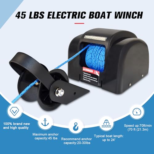 Guincho elétrico de âncora de barco de 20,4 kg, guincho de âncora elétrico de água salgada com contr