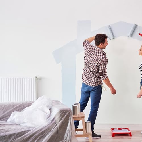 FWEEK 3 Rollen Abdeckfolie Klebeband mit Folie, 400cm(Ungefaltet) x20m Malerfolie mit Klebeband, Selbstklebende Malerfolie Abklebeband mit Folie Goldband für Malerarbeiten und Staubschutz