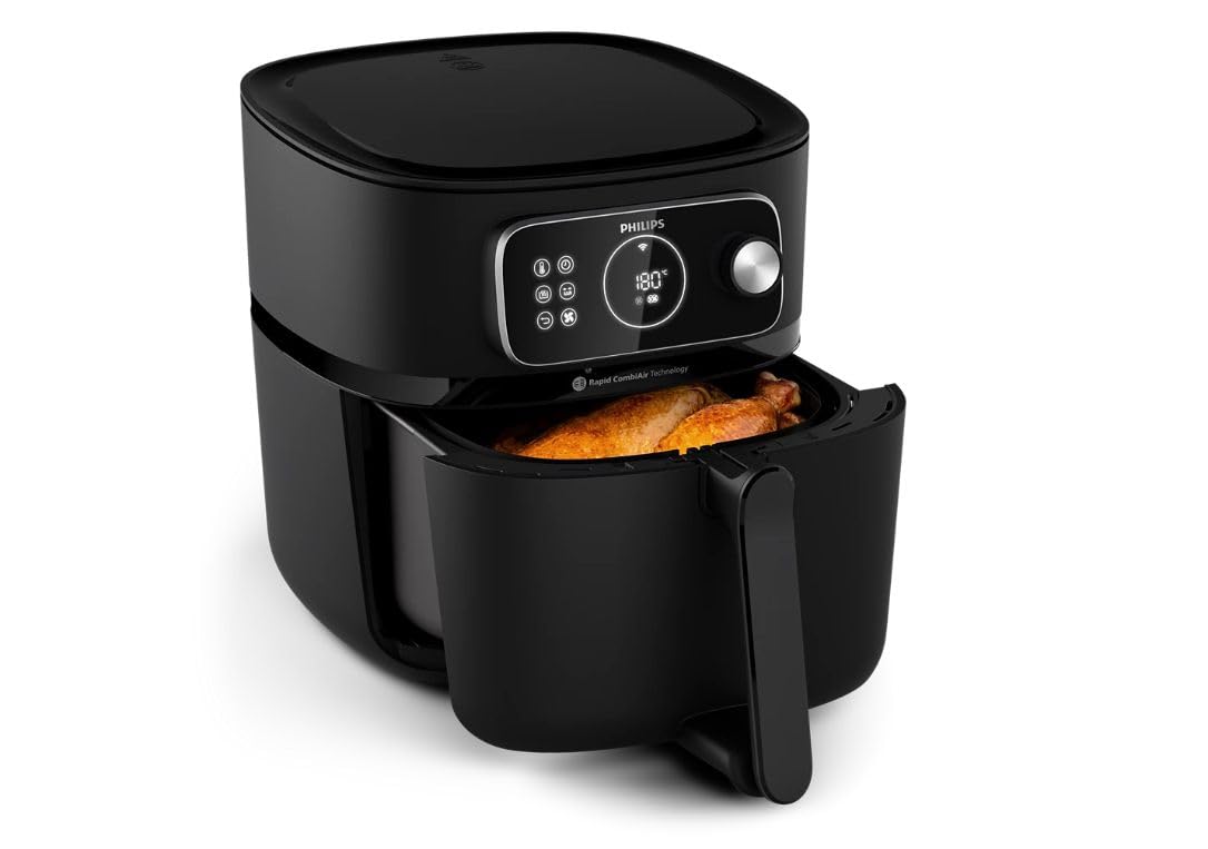 Philips Airfryer Combi 7000-Series XXL angled view with basket open
