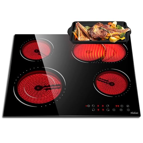 Hobsir Plaque Vitrocéramique 4 Feux, Plaque Cuisson électrique Encastrable 60cm, 6600W, Table de Cuisson avec Zones Ovale et Double Flexibles, Contrôle...