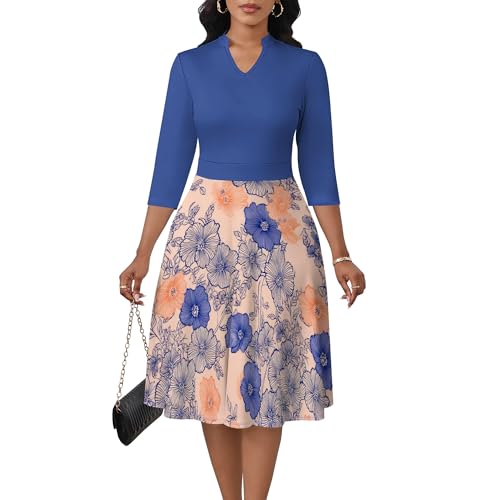Image of PinkPatty Women's Casual A-line Midi Dresses 3 /4 Sleeve V Neck Fit and Flare Dress with Pockets