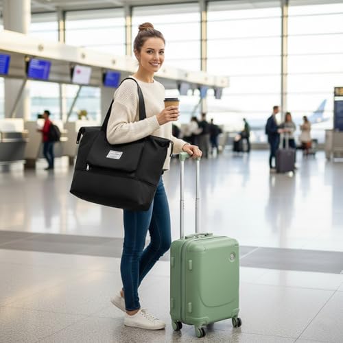 Image of Nylon 41 Liter Expandable Travel Bag for Women, Stylish Duffle Bag for Travelling, Waterproof Luggage Hand Bag (Black)
