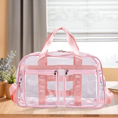 Clear Tote Bag Large Capacity Travel Duffle Pouch for Sports Shopping Hiking, Pink Red3