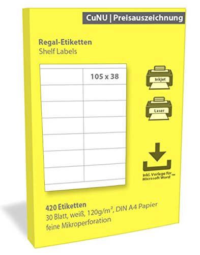 Regalschilder, Regal-Etiketten, Scanner-Etiketten, weiß, 105x38 mm 420 Stück Cover