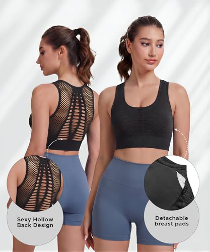 Image of SEASUM Women's Longline Sport Bra Seamless Yoga Crop Top Medium-Low Support Workout Bra