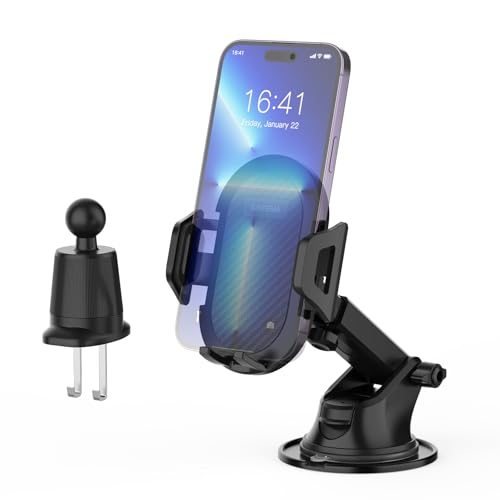 GRIFEMA Support Téléphone Voiture Universel avec Ventouse et Clip d’Aération, Stable sur Tableau de Bord et Pare Brise, Rotation 360°, Libération à Une...