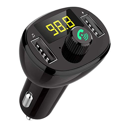 AZWang Bluetooth FM Transmitter for Car Wireless Car Aux Adapter Music Player FM Radio Car Kits Hands Free Calling Dual USB Charging Ports