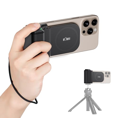 KIWIFOTOS Magnetic Phone Camera Grip for Magsafe Phone Tripod Handle with Bluetooth Remote & Tripod Mount Adapter for iPhone 16 Pro Max Samsung Smartphone Vlog Video Shooting (Black)