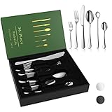 36PCS Besteck Set, Bubulii Besteck Set 6 Personen Spülmaschinenfest aus Edelstahl Messer Gabel Löffel Besteckset, Weihnachten Cutlery Geschenkbox Set für Familien, Bankett, Hochzeit (Silber)