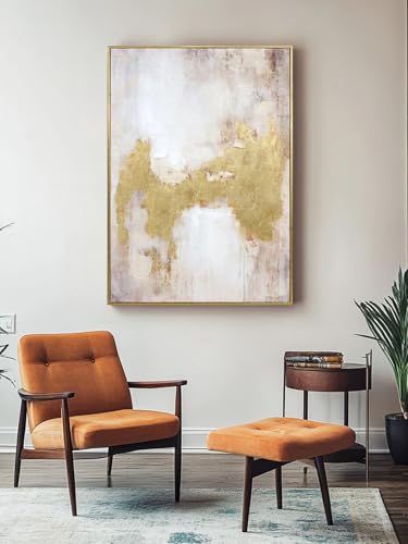 2 Piece Gold and Neutral Abstract Wall Art β Modern Textured Canvas Prints with Hand-Applied Brush Strokes, Framed Artwork for Living Room, Bedroom, or Office, 20 x 28 Inches