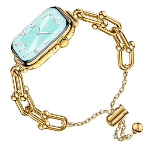 Image of Slim Bracelet for Apple Watch Series 11-3 SE 3 /2 /1 Ultra Women iwatch Bands | U-Shaped Jewelry Design, Push-Button Drawstring Lock, Fits 38 /40 /41 /42 /44 /45 /46 /49mm, Adjustable Length, Dressy Gift for Her