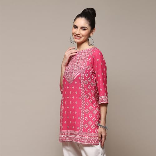 Image of BIBA Women Polyester Straight Fit Liva Printed Kurti