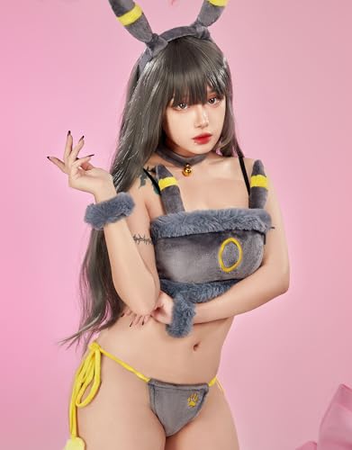 Anime Cosplay Pajamas Set for Women Fluffy Crop Top and Panty 2 Piece Flannel Lounge Set Cartoon Sleepwear3