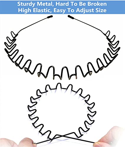 Image of Metal Hair Bands for Men Women's Headbands Unisex Black Wavy Spring Sports Headband for Men Hoop Clips Accessories Elastic Non Slip Outdoors