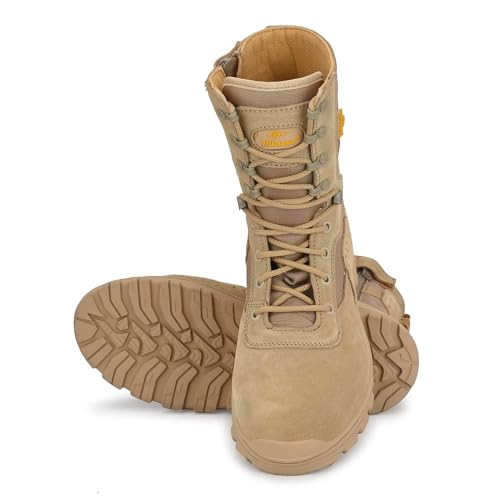 Alpha Aerolite 8.0 Suede Side Zip Leather Military & Tactical Work Boots with Side Zipper 8 Inch Combat Boots, Lightweight Comfortable Shoes, Durable & Breathable, Motorbike Boot -Beige, 6 US2