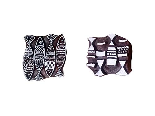 Fancy Handicraft Wooden Printing Stamps and Blocks for Textile Print,Butique Print,Saree Salwar Suit Dupatta Border Making,Heena Print,Scrapbook Printing (4 * 4 inch Approx) (PBS1344)