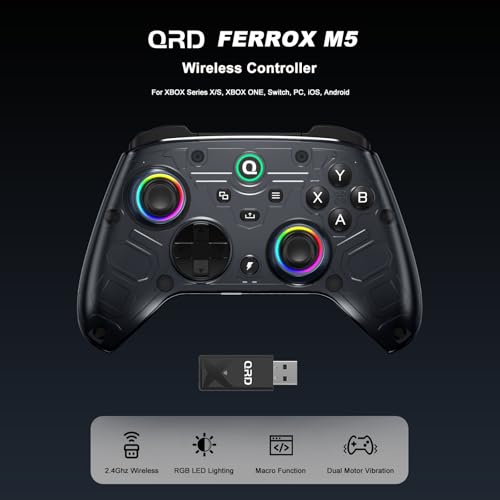QRD FERROX M5 Wireless Controller für XBOX Series X/S, XBOX ONE, PC, mit 2,4-GHz-USB-Dongle, flexibler Makroaufzeichnung, Turbo